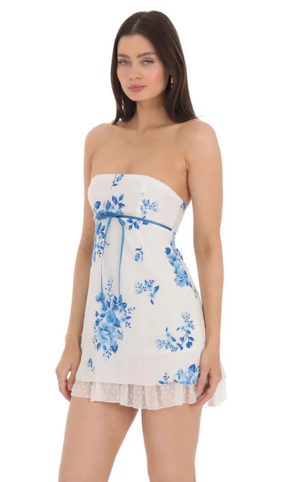 Floral Dotted Strapless Dress White Women LUCY IN THE SKY Mini Dresses Floral Dotted Strapless Dress White Women LUCY IN THE SKY Mini Dresses
