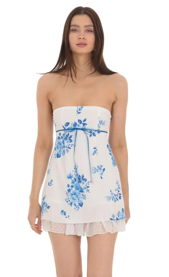 Floral Dotted Strapless Dress White Women LUCY IN THE SKY Mini Dresses Floral Dotted Strapless Dress White Women LUCY IN THE SKY Mini Dresses