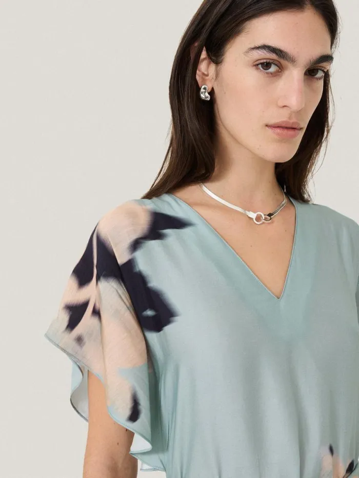 Floral Drift Silk Blend Dress Blue Women Jigsaw Dresses and Jumpsuits