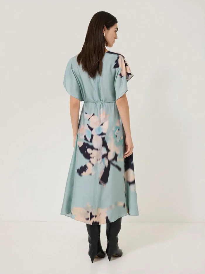 Floral Drift Silk Blend Dress Blue Women Jigsaw Dresses and Jumpsuits