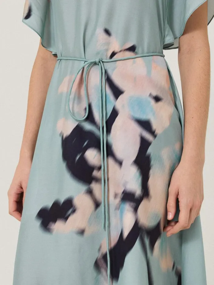 Floral Drift Silk Blend Dress Blue Women Jigsaw Dresses and Jumpsuits