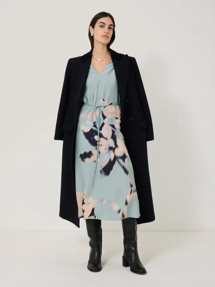 Floral Drift Silk Blend Dress Blue Women Jigsaw Dresses and Jumpsuits