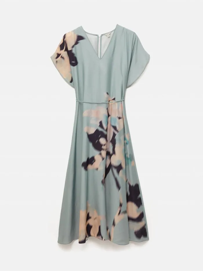 Floral Drift Silk Blend Dress Blue Women Jigsaw Dresses and Jumpsuits