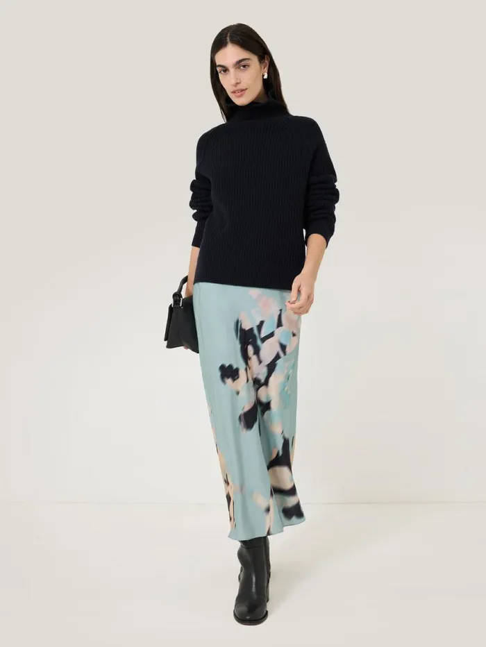 Floral Drift Silk Blend Skirt Blue Women Jigsaw Skirts