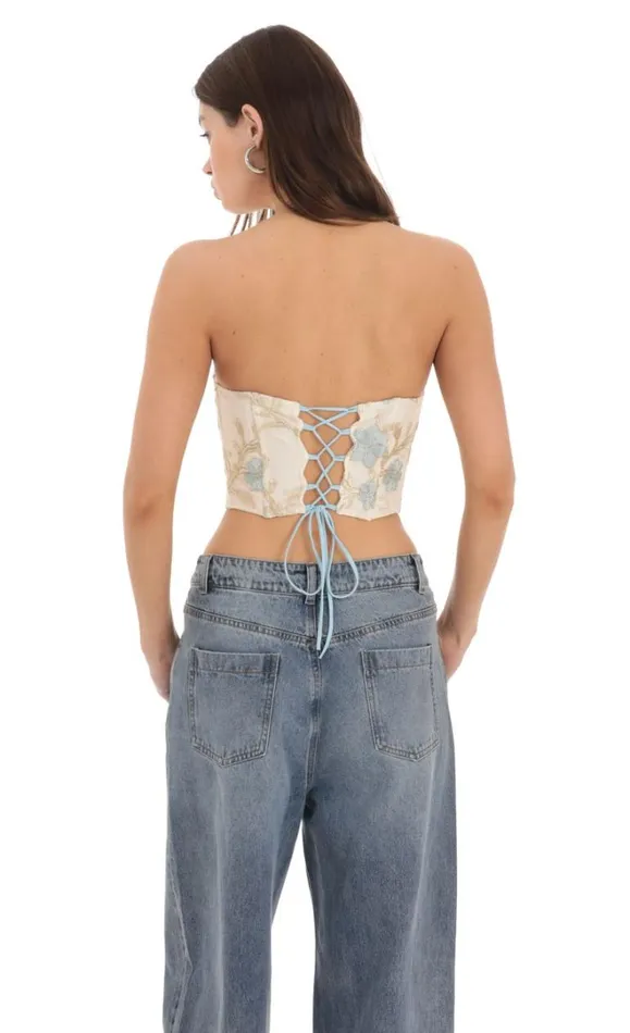 Floral Embroidered Corset Top On Cream Floral Embroidered Corset Top On Cream Women LUCY IN THE SKY Tops Floral Embroidered Corset Top On Cream Floral Embroidered Corset Top On Cream Women LUCY IN THE SKY Tops