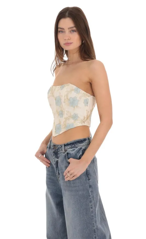 Floral Embroidered Corset Top On Cream Floral Embroidered Corset Top On Cream Women LUCY IN THE SKY Tops Floral Embroidered Corset Top On Cream Floral Embroidered Corset Top On Cream Women LUCY IN THE SKY Tops