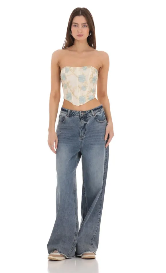 Floral Embroidered Corset Top On Cream Floral Embroidered Corset Top On Cream Women LUCY IN THE SKY Tops Floral Embroidered Corset Top On Cream Floral Embroidered Corset Top On Cream Women LUCY IN THE SKY Tops