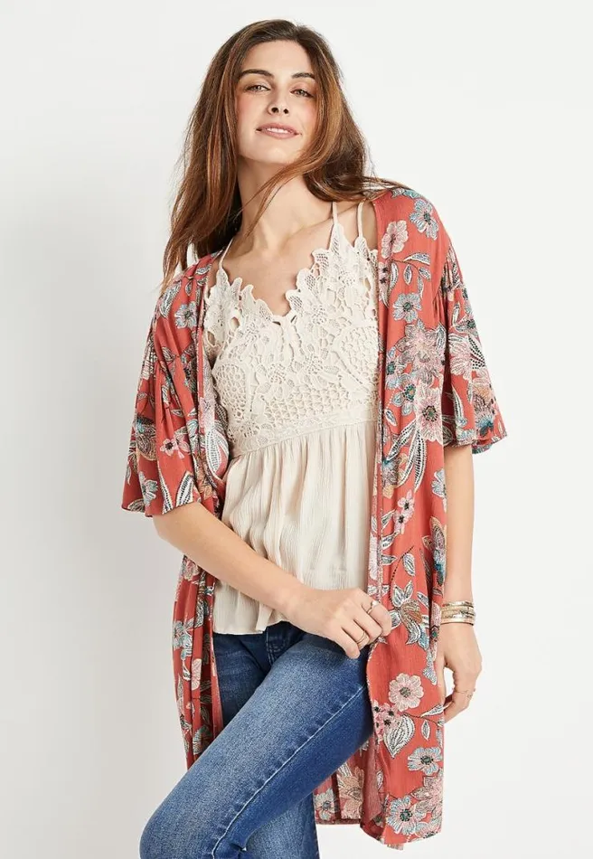 Floral Flutter Sleeve Kimono Women Maurices Tops