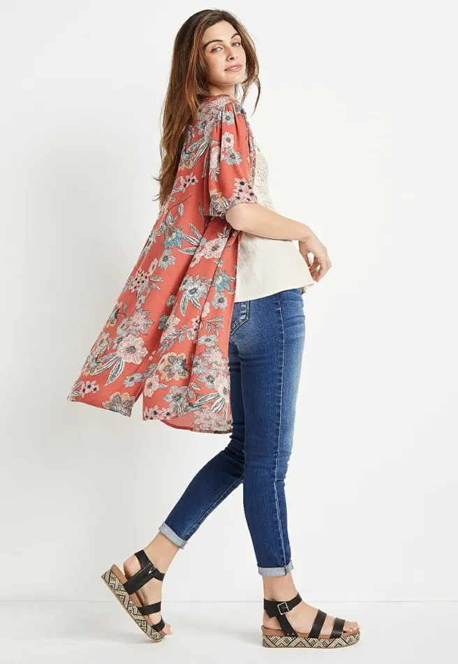 Floral Flutter Sleeve Kimono Women Maurices Tops