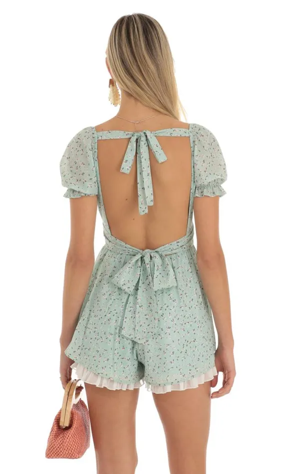 Floral Foiled Romper Green Women LUCY IN THE SKY Rompers Floral Foiled Romper Green Women LUCY IN THE SKY Rompers