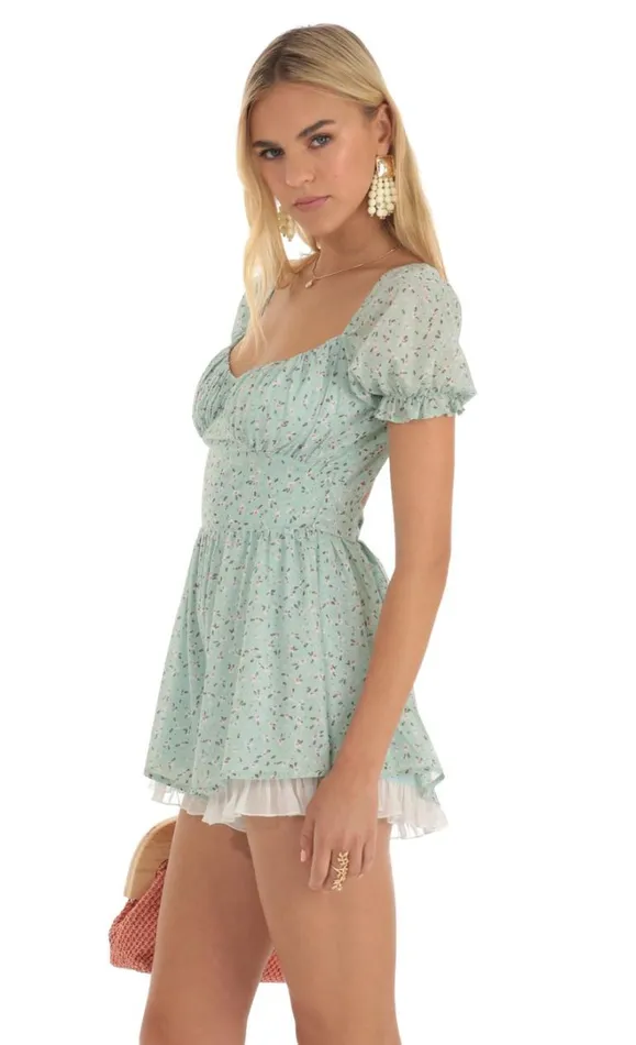 Floral Foiled Romper Green Women LUCY IN THE SKY Rompers Floral Foiled Romper Green Women LUCY IN THE SKY Rompers