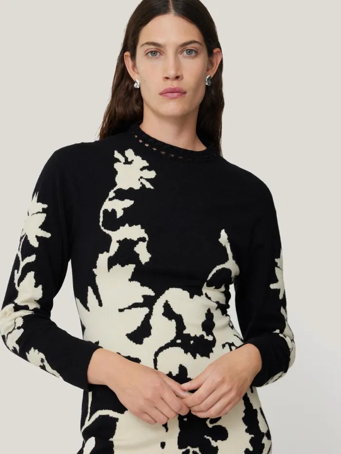 Floral Jacquard Knitted Dress Monochrome Women Jigsaw Coords