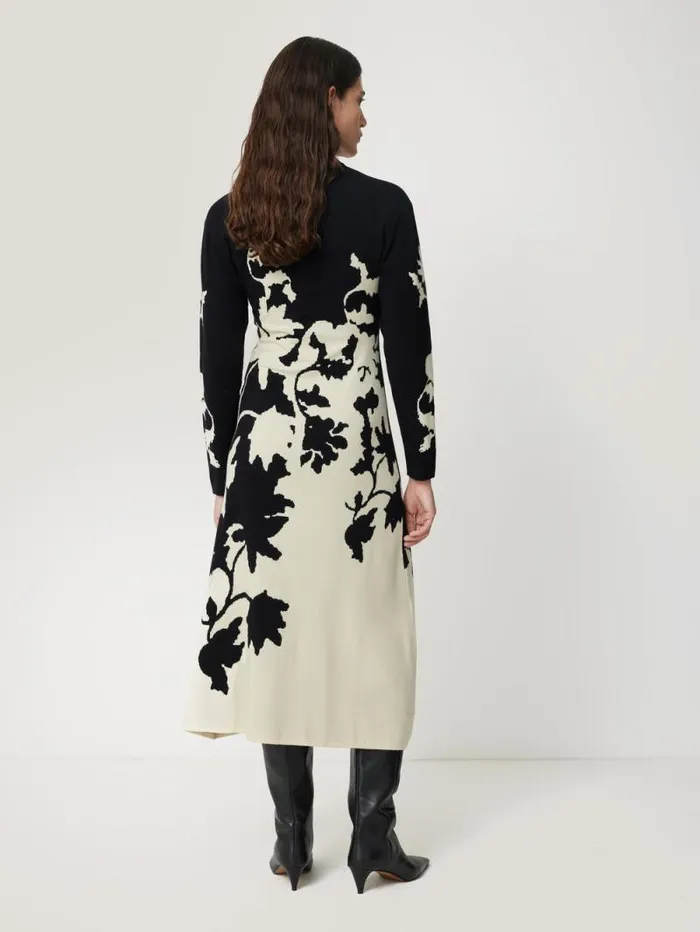 Floral Jacquard Knitted Dress Monochrome Women Jigsaw Coords