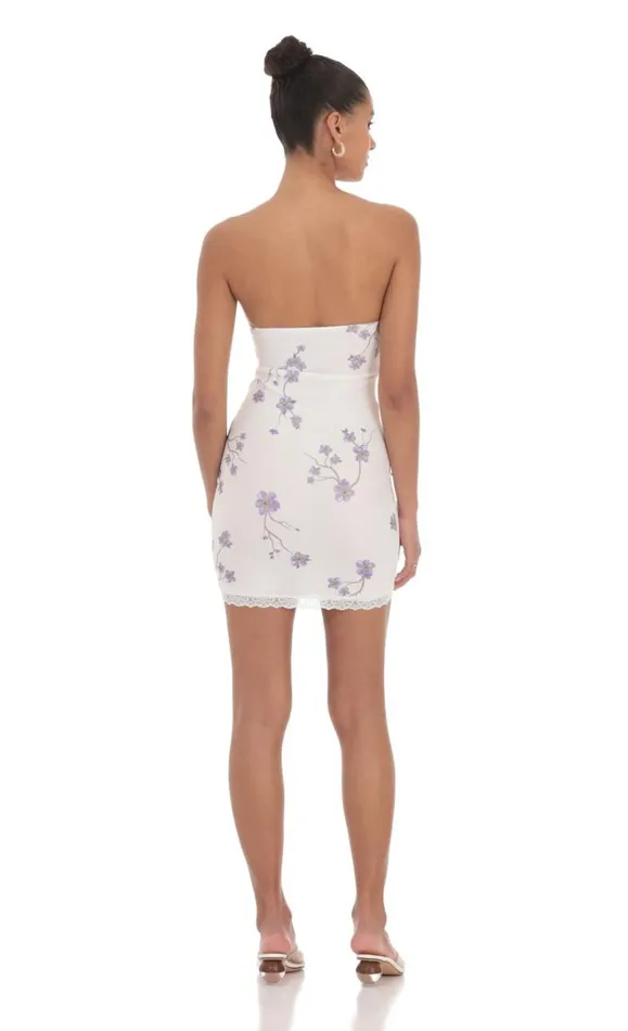Floral Lace Strapless Bodycon Dress White Women LUCY IN THE SKY Mini Dresses Floral Lace Strapless Bodycon Dress White Women LUCY IN THE SKY Mini Dresses