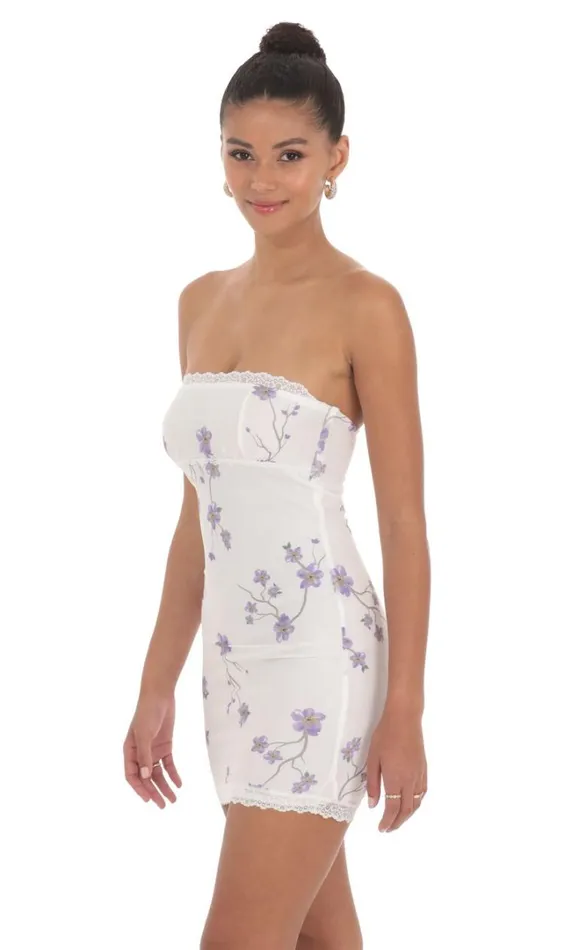 Floral Lace Strapless Bodycon Dress White Women LUCY IN THE SKY Mini Dresses Floral Lace Strapless Bodycon Dress White Women LUCY IN THE SKY Mini Dresses