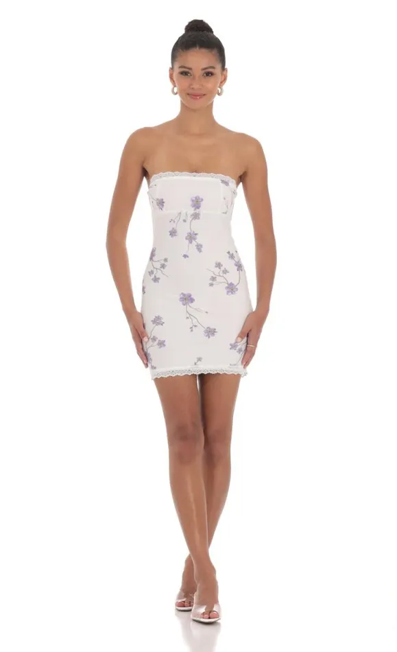 Floral Lace Strapless Bodycon Dress White Women LUCY IN THE SKY Mini Dresses Floral Lace Strapless Bodycon Dress White Women LUCY IN THE SKY Mini Dresses