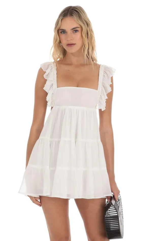 Floral Ruffle Strap Babydoll Romper White Women LUCY IN THE SKY Rompers