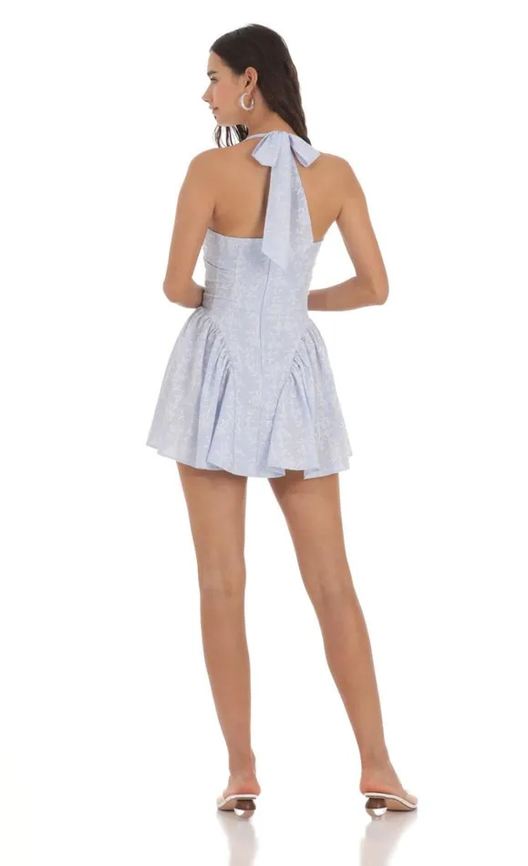Floral Striped Halter Dress Blue Women LUCY IN THE SKY Mini Dresses Floral Striped Halter Dress Blue Women LUCY IN THE SKY Mini Dresses