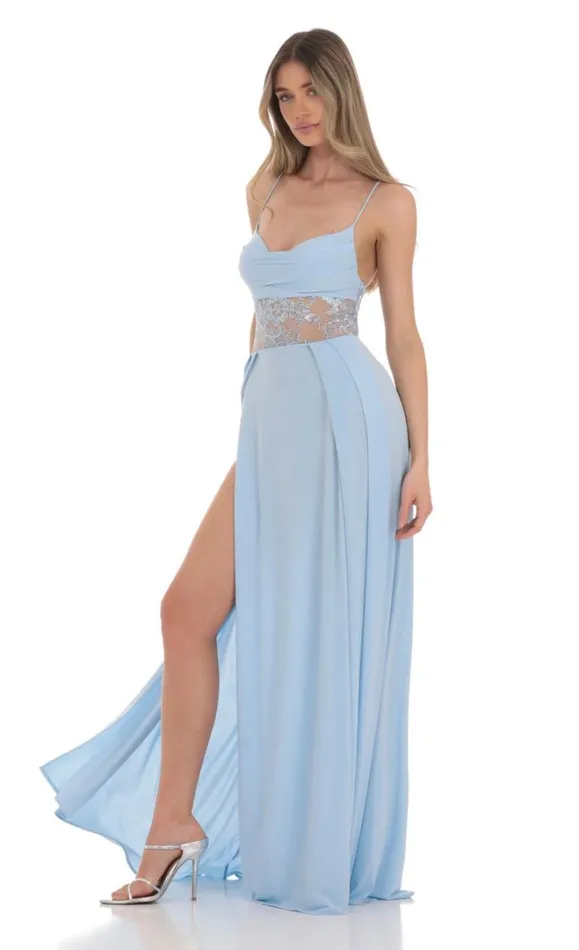 Floral Waist Slit Maxi Dress Light Blue Women LUCY IN THE SKY Maxi Dresses