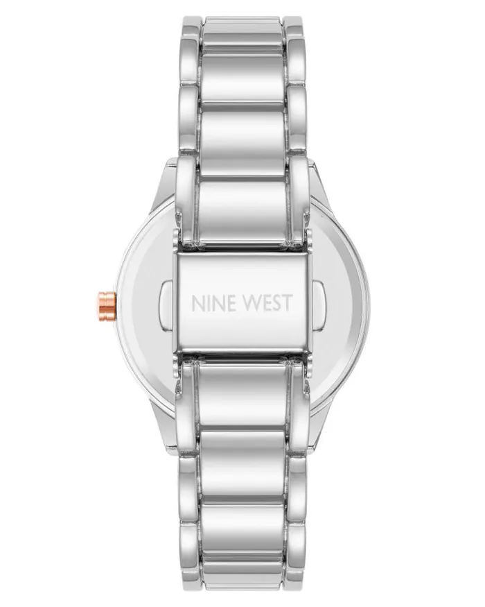 Flower Motif Dial Watch Silver Women Nine West Straps Flower Motif Dial Watch Silver Women Nine West Straps
