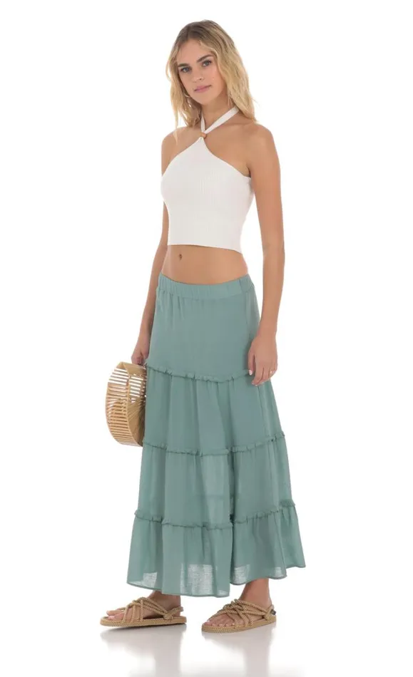 Flowy Maxi Skirt Sage Blue Women LUCY IN THE SKY Skirts