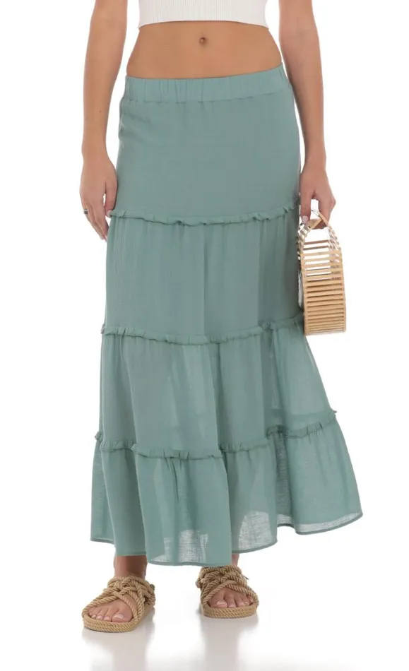 Flowy Maxi Skirt Sage Blue Women LUCY IN THE SKY Skirts Flowy Maxi Skirt Sage Blue Women LUCY IN THE SKY Skirts