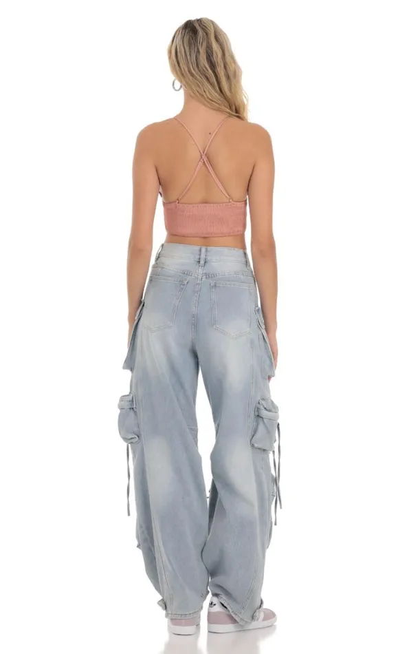 Front Tie Satin Top Apricot Women LUCY IN THE SKY Tops Front Tie Satin Top Apricot Women LUCY IN THE SKY Tops