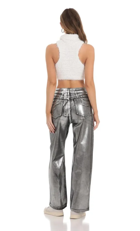 Fuzzy Knit Mock Neck Top White Women LUCY IN THE SKY Tops Fuzzy Knit Mock Neck Top White Women LUCY IN THE SKY Tops