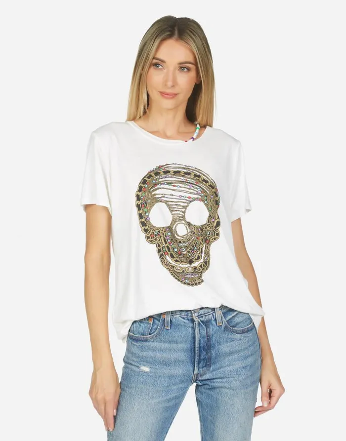 Gabriella Beaded Chain Skull Milk Women Lauren Moshi Short Sleeve