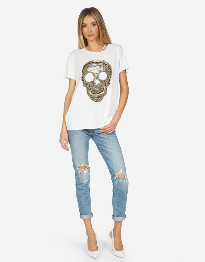 Gabriella Beaded Chain Skull Milk Women Lauren Moshi Short Sleeve