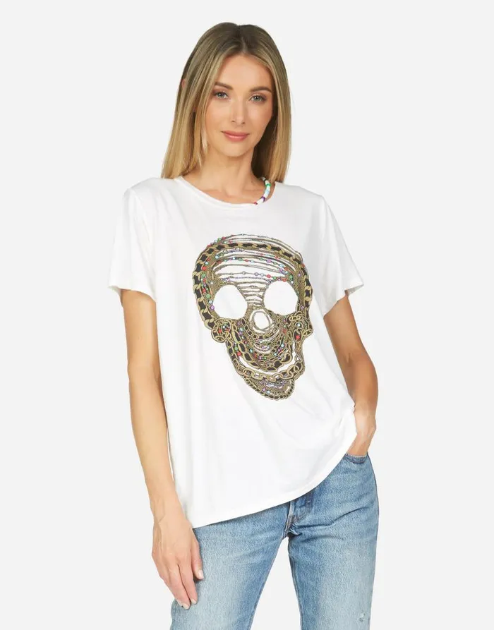 Gabriella Beaded Chain Skull Milk Women Lauren Moshi Short Sleeve