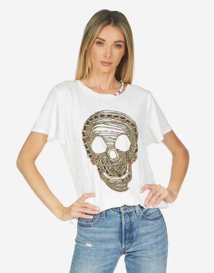 Gabriella Beaded Chain Skull Milk Women Lauren Moshi Short Sleeve