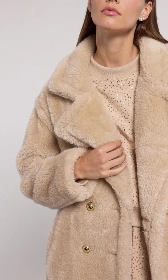 Generation Love Clothing Outerwear Terry Faux Lamb Fur Coat Truffle 8211 Women