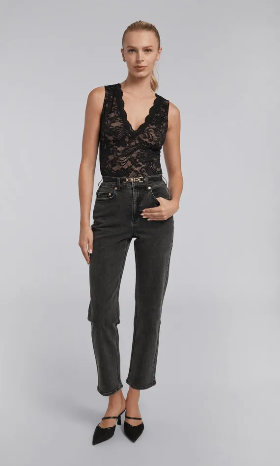 Generation Love Clothing Pants Emmett Denim Pants With Vegan Leather Belt Washed Black 8211 Women
