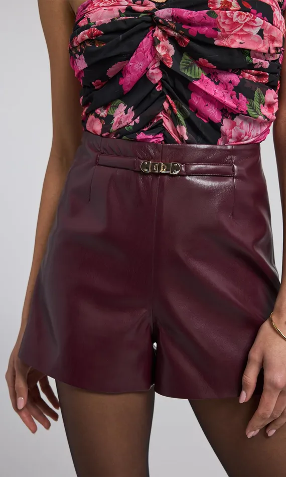 Generation Love Clothing Shorts Danny Belted Vegan Leather Shorts Malbec 8211 Women