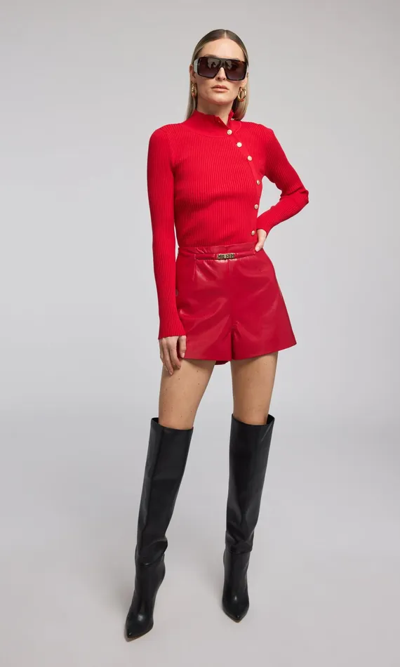 Generation Love Clothing Shorts Danny Belted Vegan Leather Shorts Ruby 8211 Women
