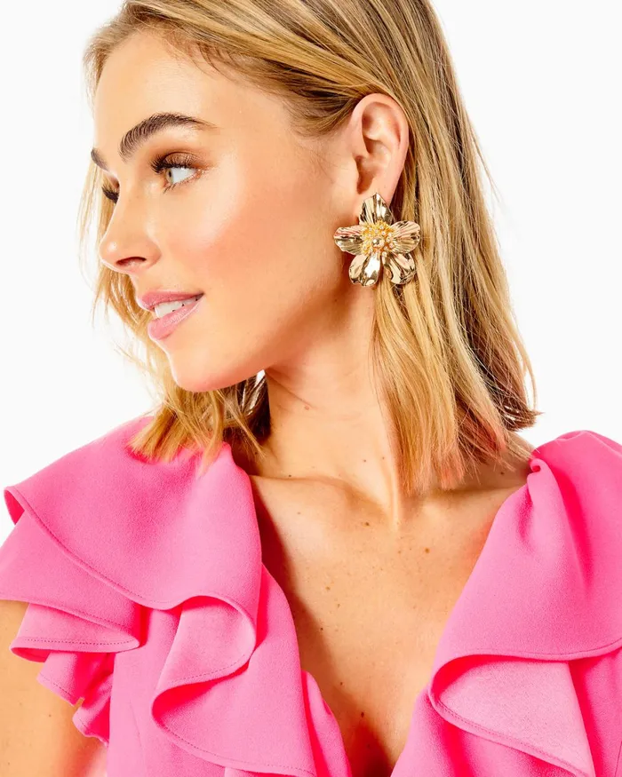 Gifts For Mom Home and GiftsWomen Lilly Pulitzer Oversized Orchid Earrings Gold Metallic