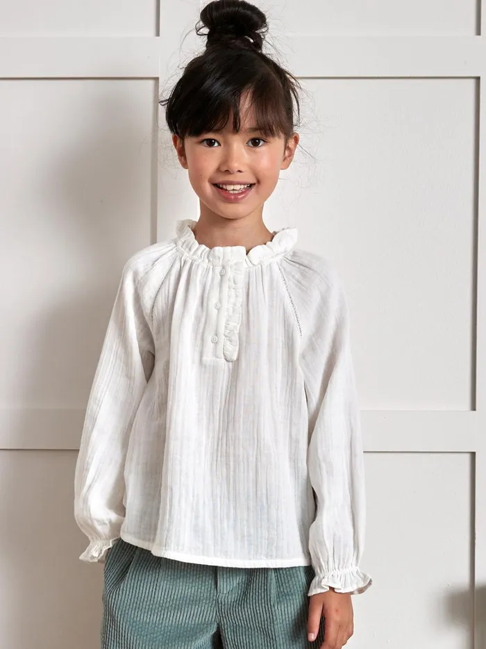 Girls Clothing Cyrillus Cotton Gauze Blouse Ecru