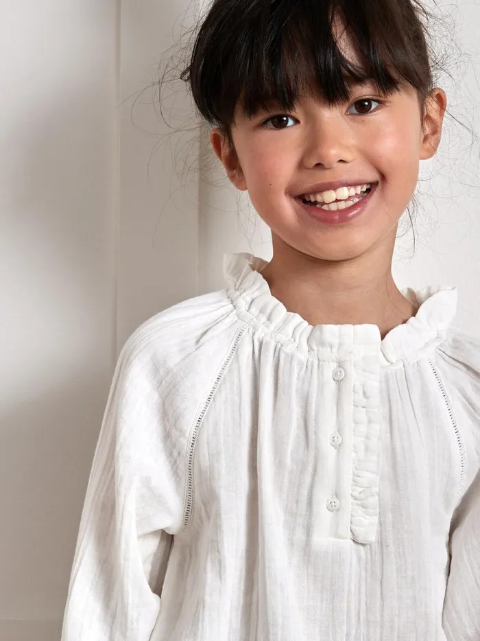 Girls Clothing Cyrillus Cotton Gauze Blouse Ecru