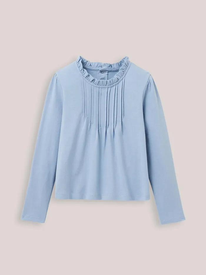 Girls Clothing Cyrillus Organic Cotton TShirt With Pintucks Bleu Clair