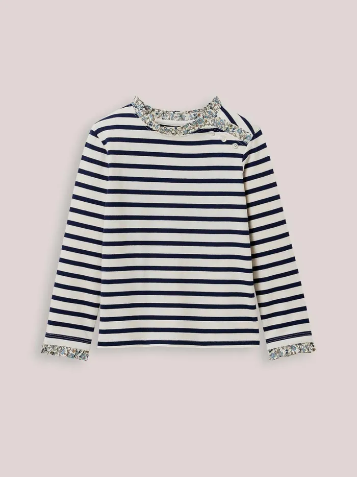 Girls Clothing Cyrillus SailorStripe Organic Cotton TShirt Trim Made With Liberty Fabric Marine