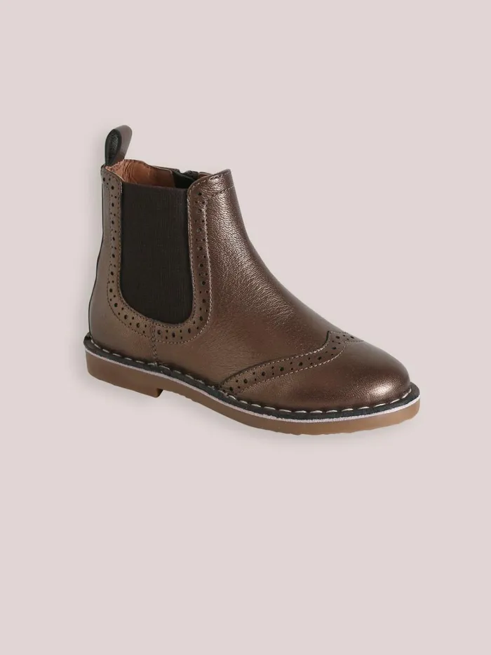 Girls Shoes Cyrillus Leather Ankle Boots With PucnhHole Toe Mordore