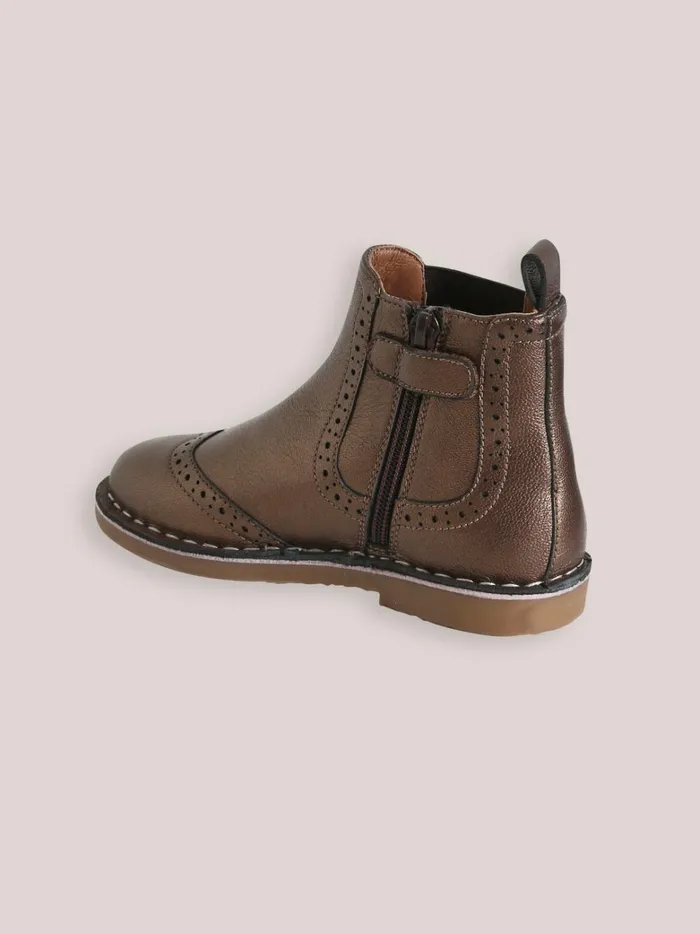 Girls Shoes Cyrillus Leather Ankle Boots With PucnhHole Toe Mordore