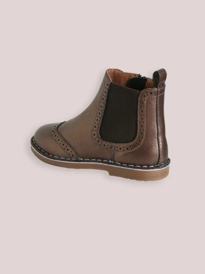 Girls Shoes Cyrillus Leather Ankle Boots With PucnhHole Toe Mordore