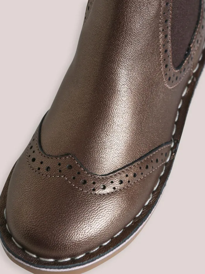 Girls Shoes Cyrillus Leather Ankle Boots With PucnhHole Toe Mordore