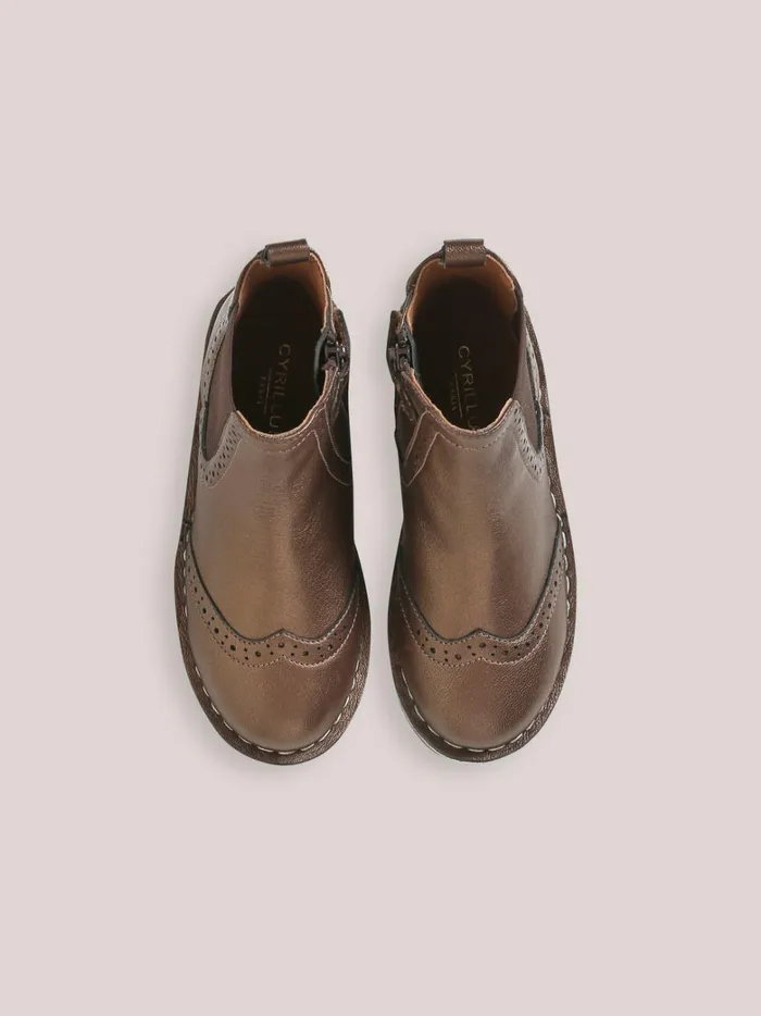 Girls Shoes Cyrillus Leather Ankle Boots With PucnhHole Toe Mordore