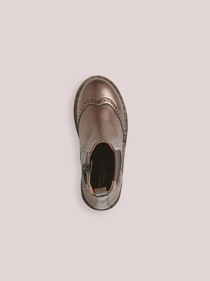 Girls Shoes Cyrillus Leather Ankle Boots With PucnhHole Toe Mordore