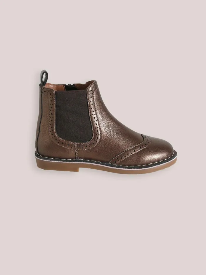 Girls Shoes Cyrillus Leather Ankle Boots With PucnhHole Toe Mordore