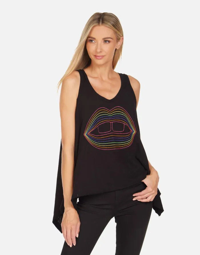Gladys Rainbow Lip Outline Black Women Lauren Moshi Tanks