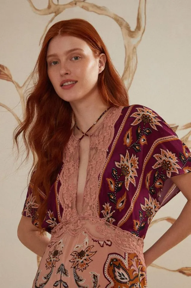 Glam Tapestry Burgundy Laces Short Sleeve Maxi Dress Women FARM Rio Maxi Dresses
